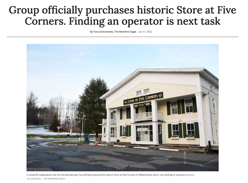 Screen shot of header from Berkshire Eagle article about the store